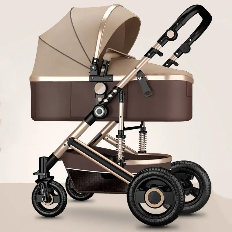 Lightweight Luxury Baby Stroller 2 in 1,Portable Baby Car,High Landscape Reversible Stroller,Gold Stroller Travel Pram,Carriage