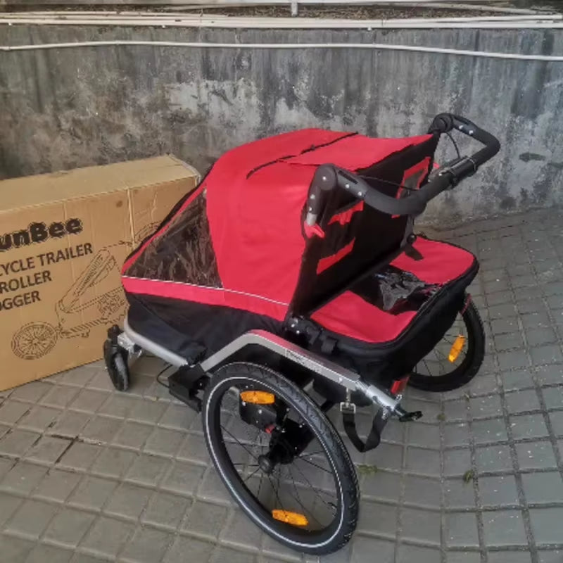 3 in 1 Kids Bike Trailer Twins Stroller Baby Jogger Red ,3 Color for Available