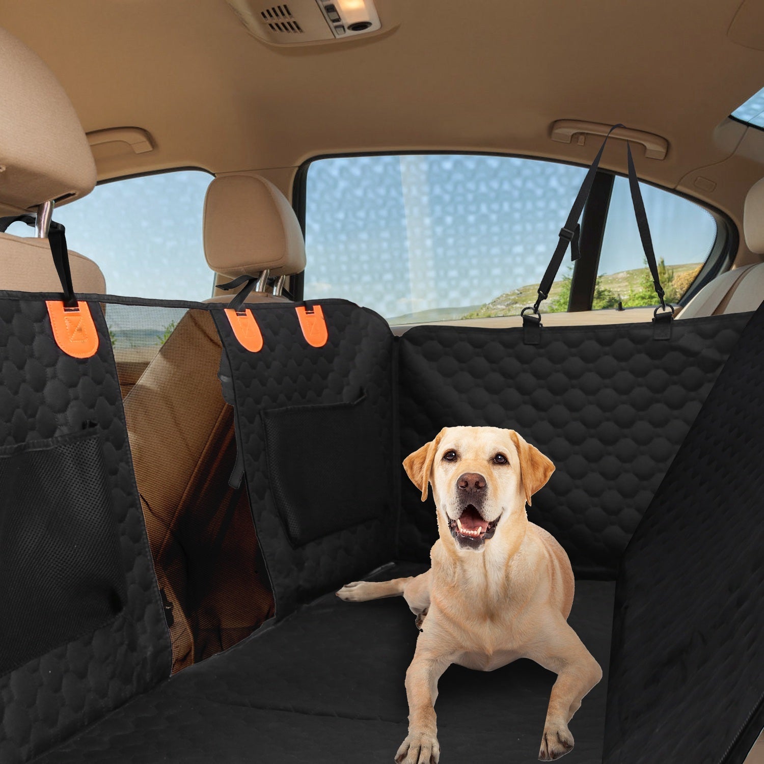 Dog Car Back Seat Cover With Zipper Mesh
