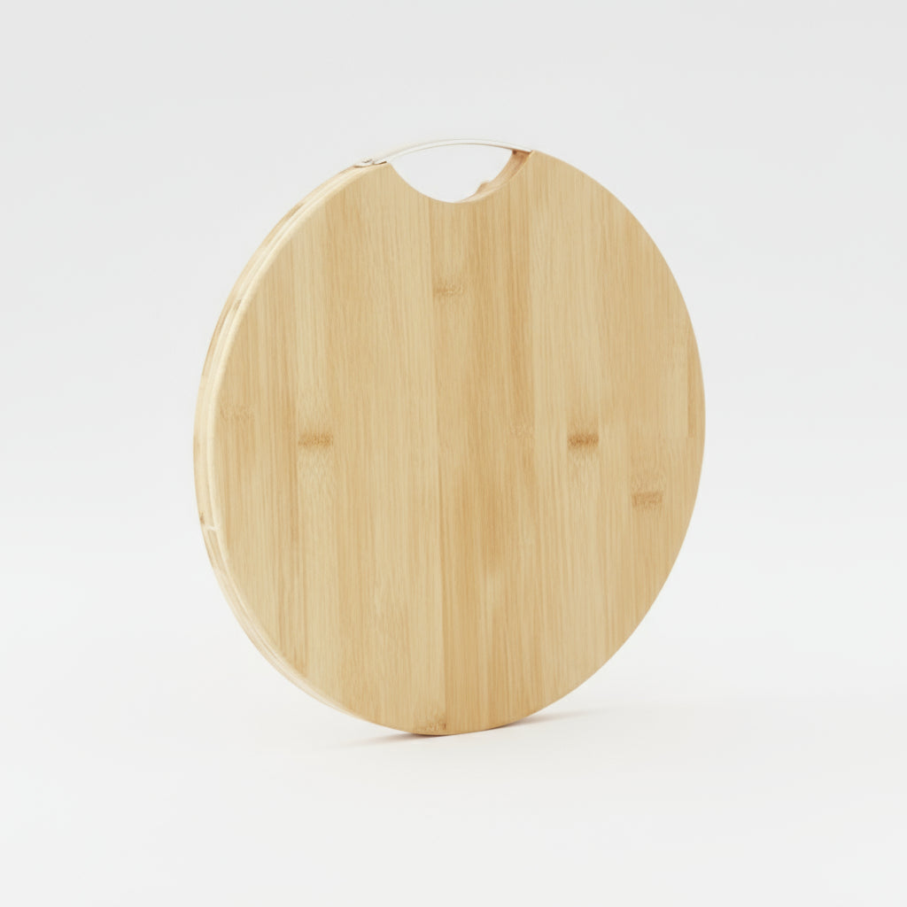 Wooden cutting board with dimensions labeled on a white background