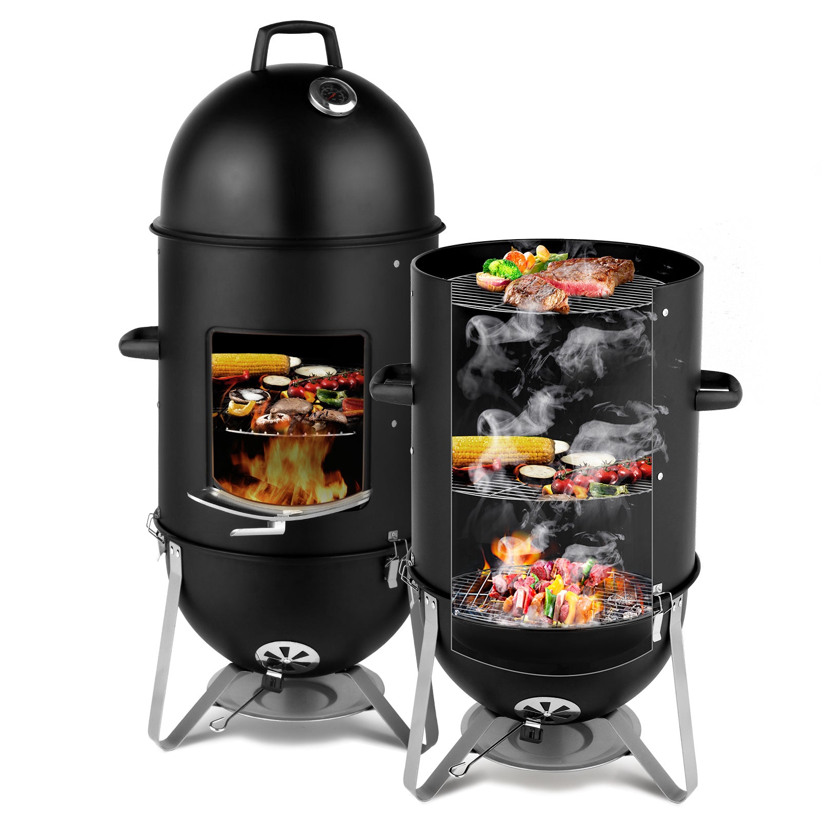 Oval Cylinder Smoker Iron Charcoal Grill