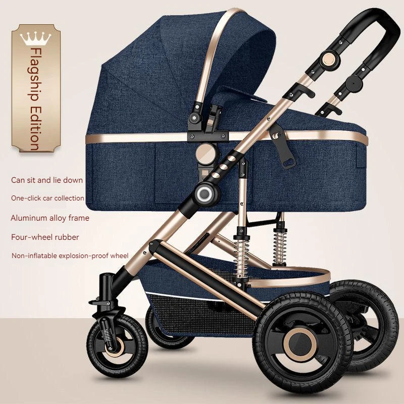 Lightweight Luxury Baby Stroller 2 in 1,Portable Baby Car,High Landscape Reversible Stroller,Gold Stroller Travel Pram,Carriage