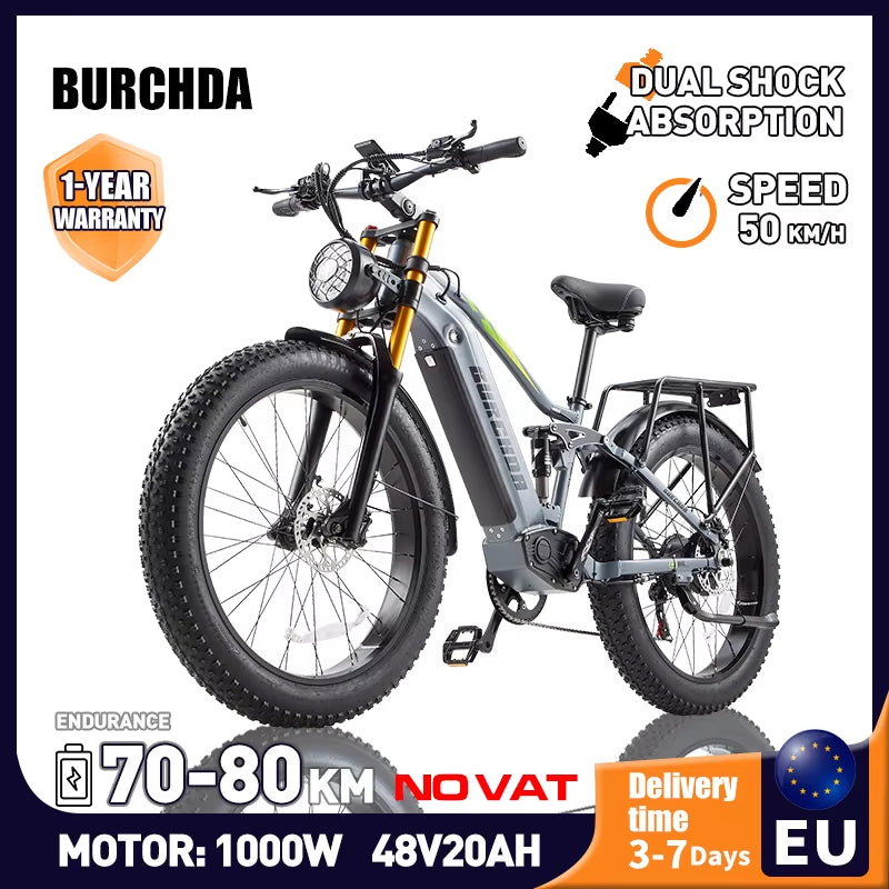 RX80 Electric Bike for Adults,1000W Motor 48V20AH Battery,26" All-Terrain Fat Tires,Mountain Snow Ebike,Off-Road Cycling