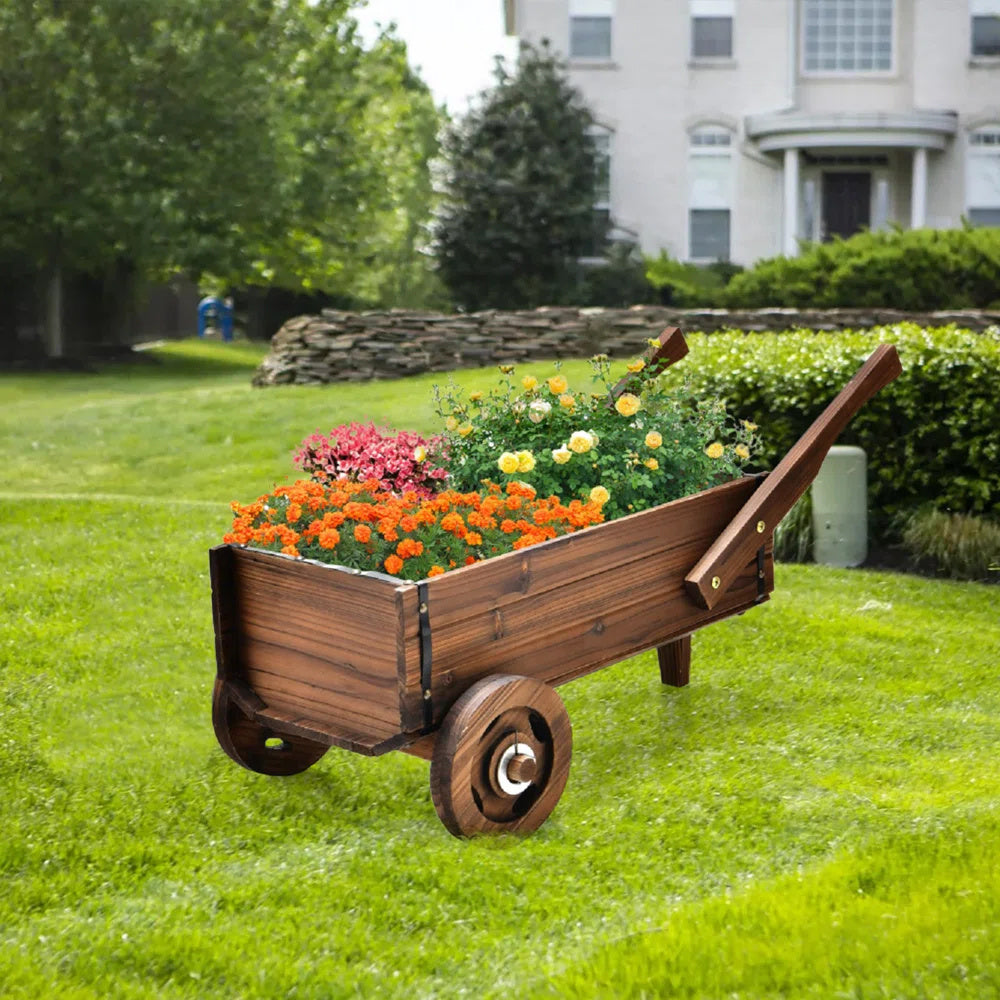 Wooden Wagon Planter Box With Wheels