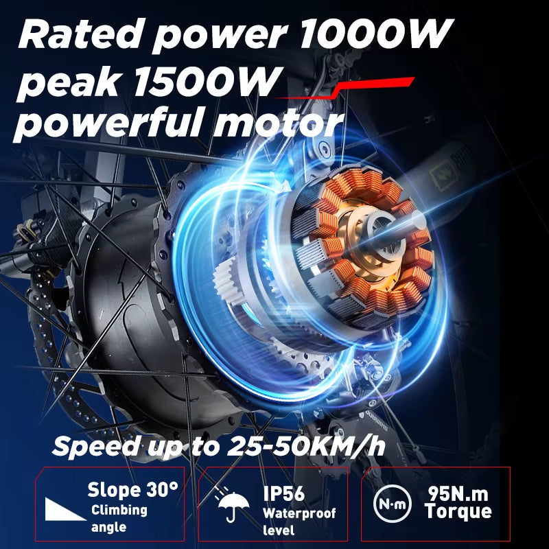 RX80 Electric Bike for Adults,1000W Motor 48V20AH Battery,26" All-Terrain Fat Tires,Mountain Snow Ebike,Off-Road Cycling