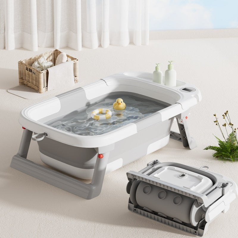 Folding Baby Bathtub with Water Thermometer – Portable Sit & Lie Wash Tub