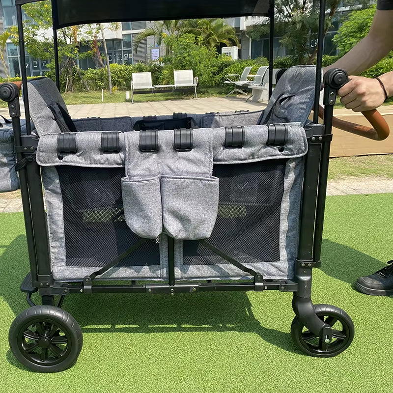 2 Seater Baby Wagon Hot Sale Outdoor Folding Trolleys Carts Portable Kids Stroller Wagon
