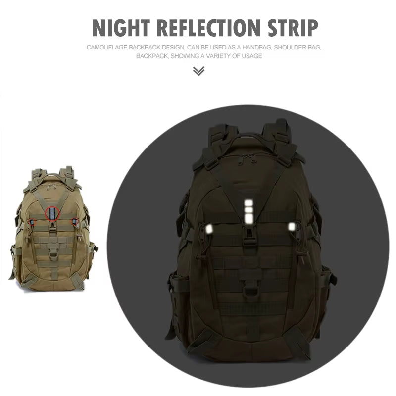 Camping Backpack Men'S Bag Travel Bags Tactical Molle Climbing Rucksack Hiking Outdoor Reflective Shoulder Fishing Laptop Bag