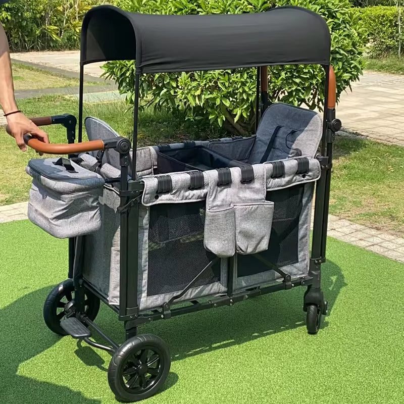 2 Seater Baby Wagon Hot Sale Outdoor Folding Trolleys Carts Portable Kids Stroller Wagon