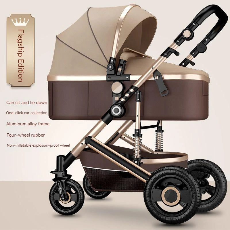 Lightweight Luxury Baby Stroller 2 in 1,Portable Baby Car,High Landscape Reversible Stroller,Gold Stroller Travel Pram,Carriage