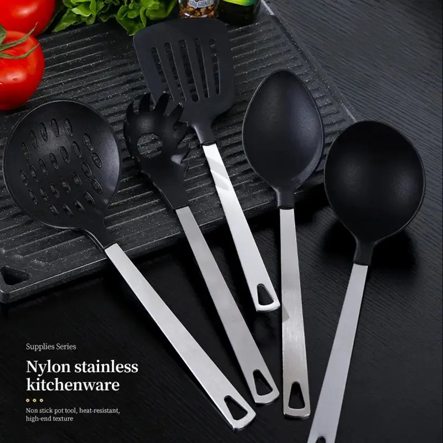 Cooking Utensil Set - Stainless Steel Handle And Nylon Faucet
