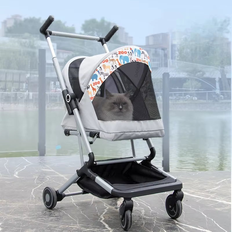 Ultra-Light Portable Pet Stroller Foldable Travel Pet Stroller for Small Dogs and Cats Large Capacity Breathable Pet Stroller