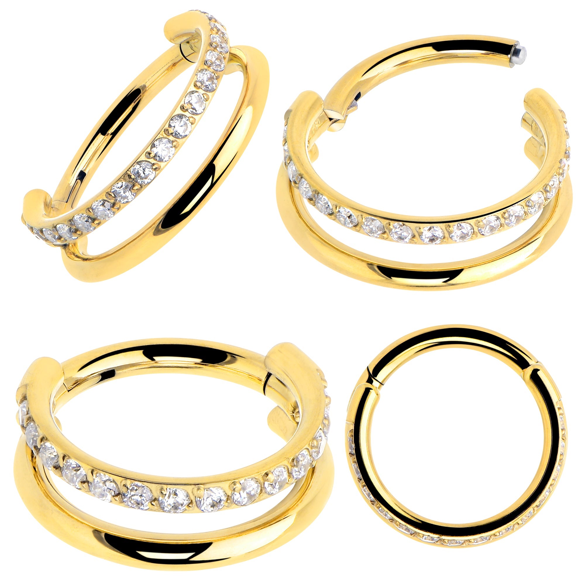 Titanium Double Hoop Hinged Segment Ring Micro Gem -16G 5/16