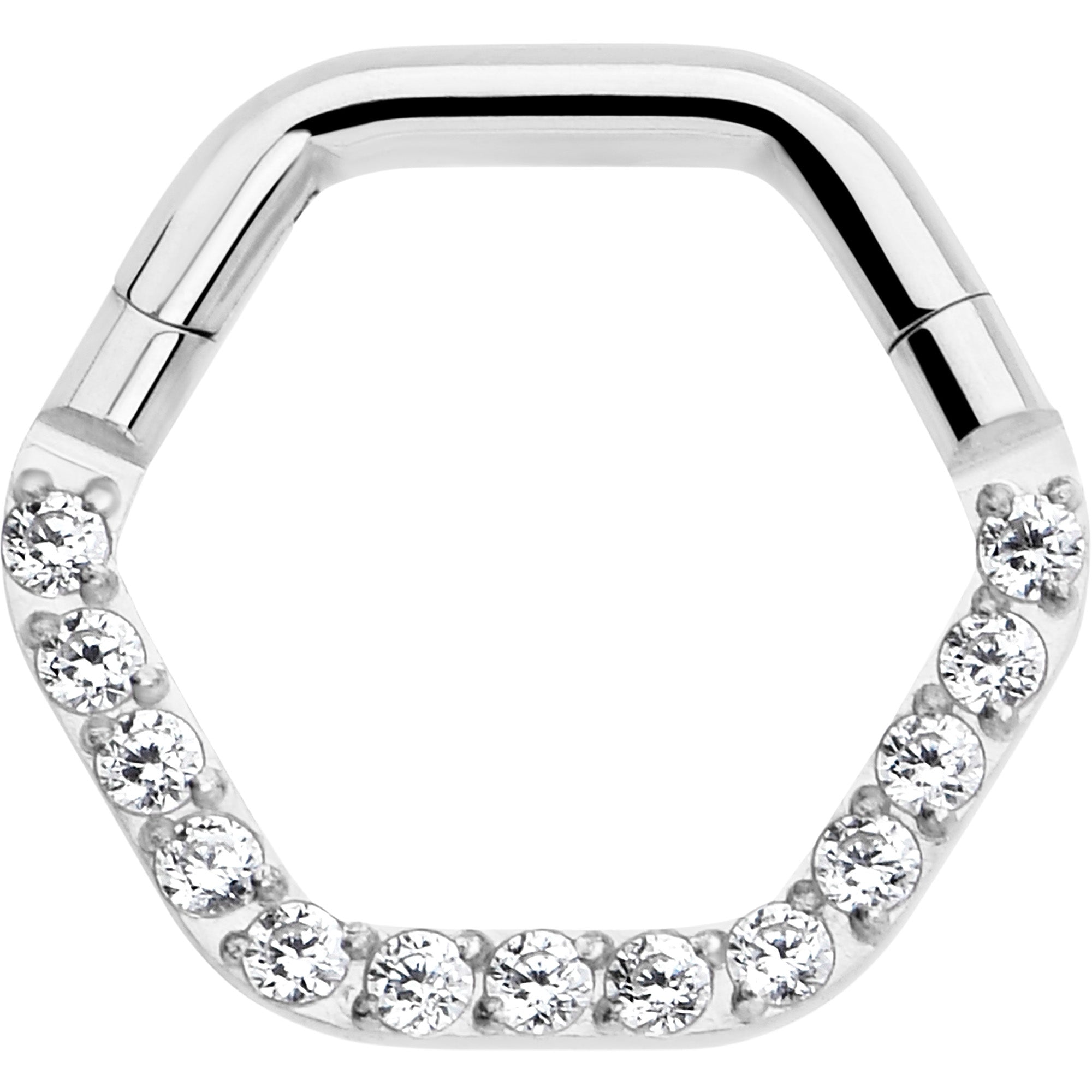 16G 5/16 Clear CZ Gem Hexagon Shape Hinged Segment Ring