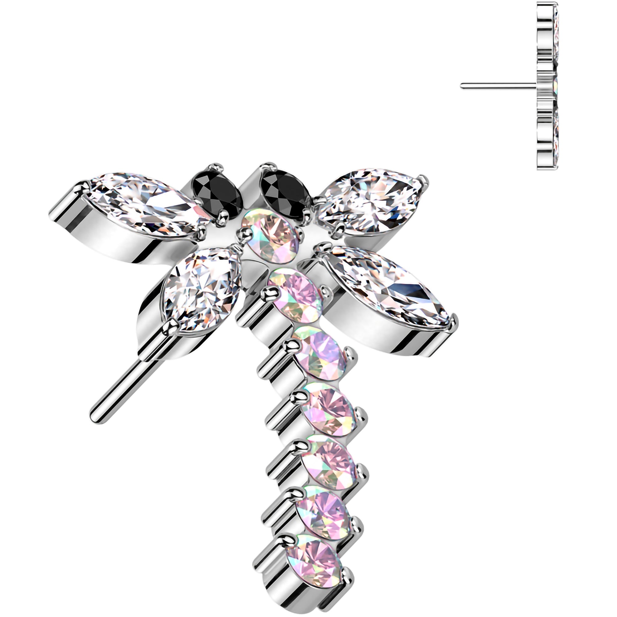 Aurora CZ Gem ASTM F-136 Dragon Flat Back Earring Push In Top