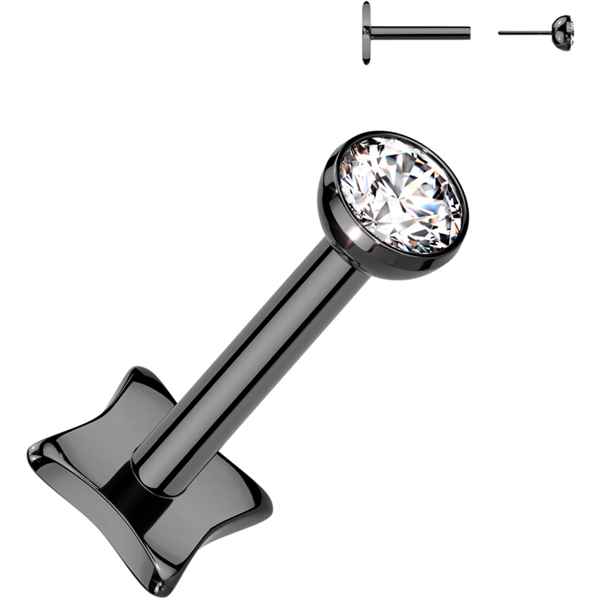 18G 1/4 3mm CZ Gem Black PVD Medical Grade Titanium Reversible Flat Back Earring