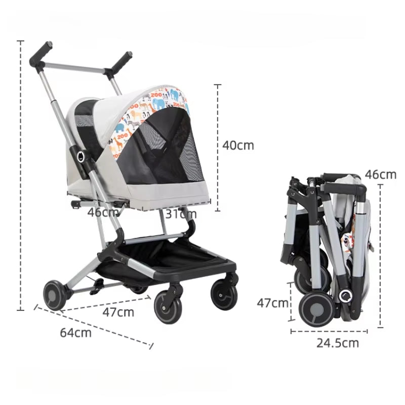 Ultra-Light Portable Pet Stroller Foldable Travel Pet Stroller for Small Dogs and Cats Large Capacity Breathable Pet Stroller