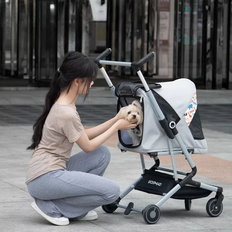 Ultra-Light Portable Pet Stroller Foldable Travel Pet Stroller for Small Dogs and Cats Large Capacity Breathable Pet Stroller