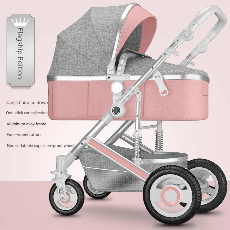 Lightweight Luxury Baby Stroller 2 in 1,Portable Baby Car,High Landscape Reversible Stroller,Gold Stroller Travel Pram,Carriage