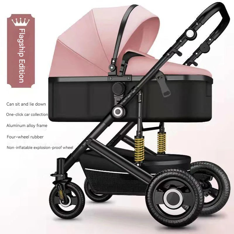 Lightweight Luxury Baby Stroller 2 in 1,Portable Baby Car,High Landscape Reversible Stroller,Gold Stroller Travel Pram,Carriage