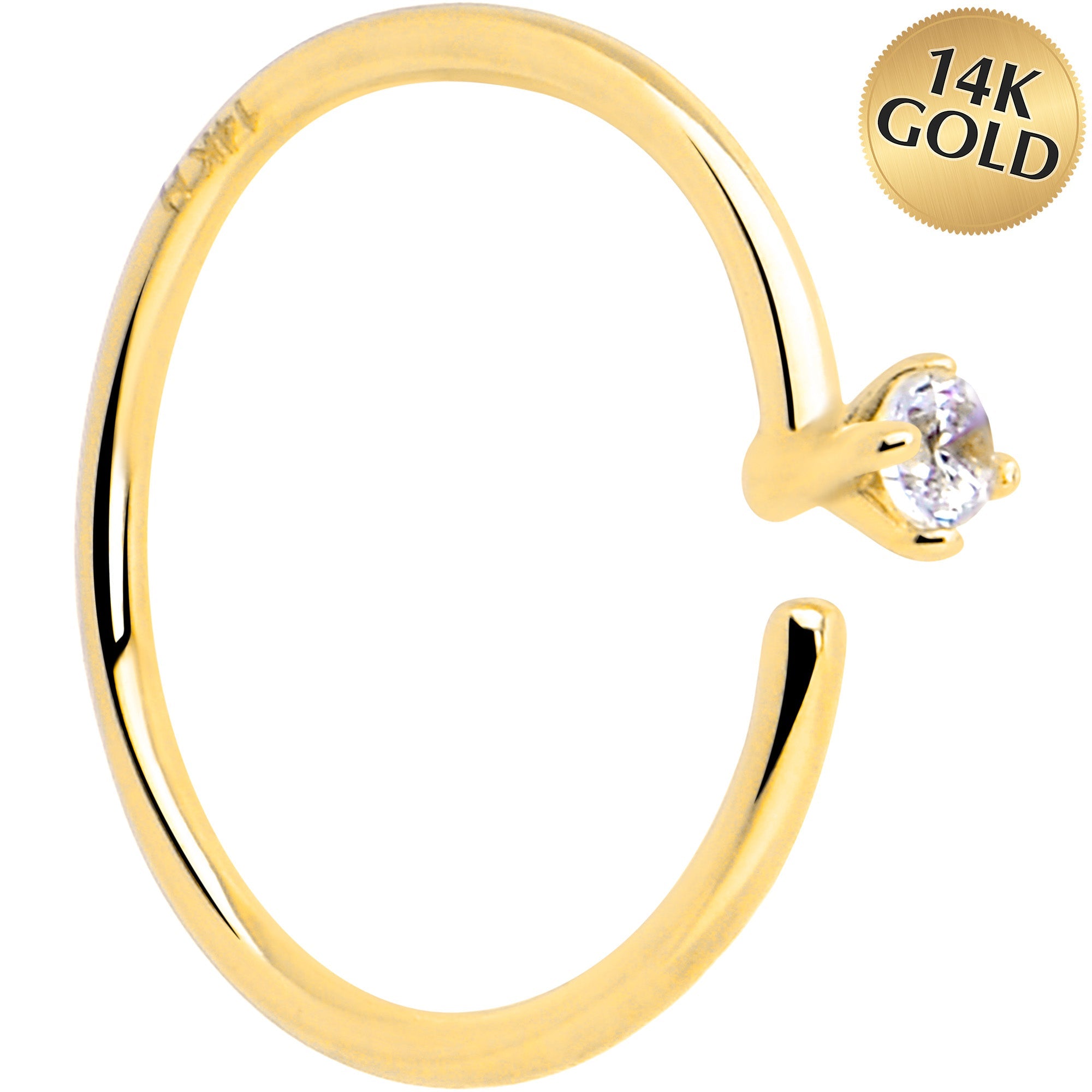 14k Solid Yellow Gold Bendable Nose Hoop 22G 5/16 with CZ