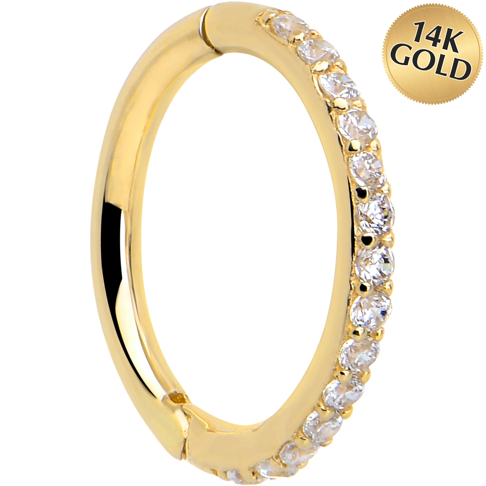 14k Solid Yellow Gold Hinged Segment Ring Forward Facing CZ 18G 5/16