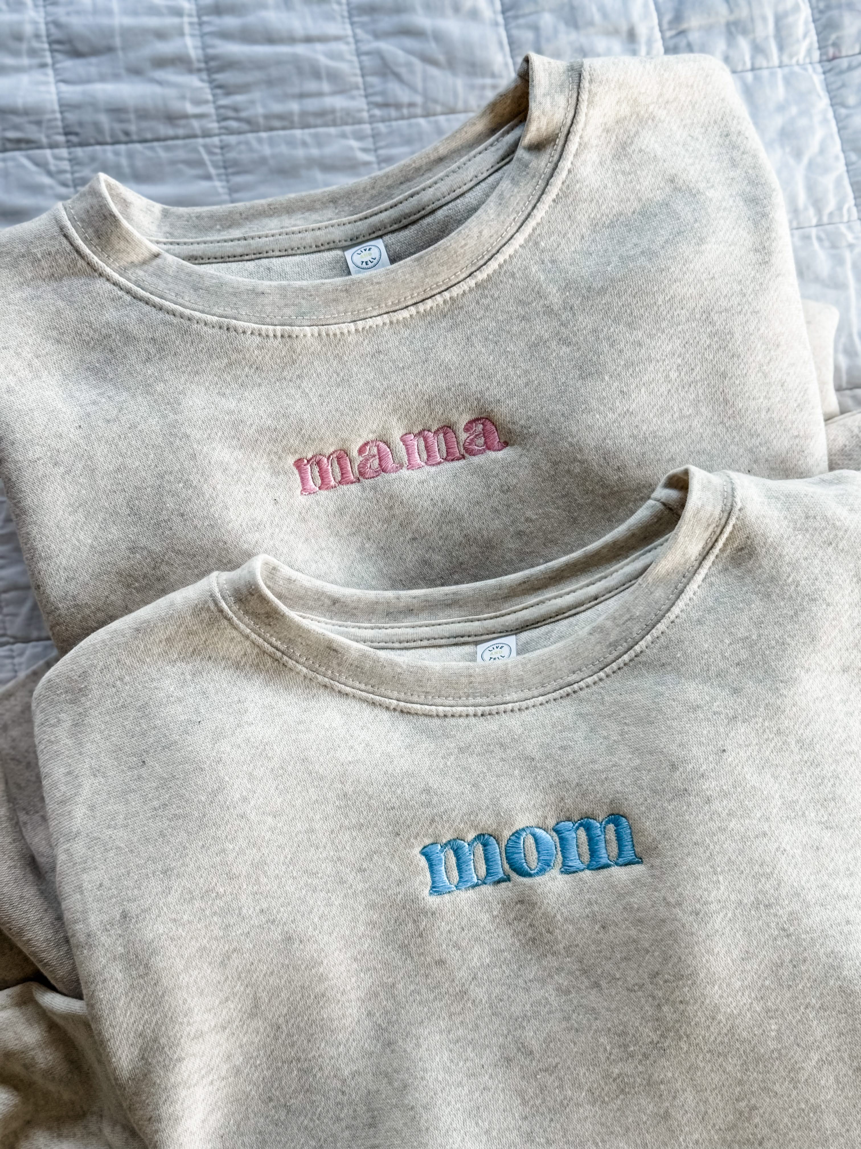 MOM / MAMA – Embroidered Elevated Fleece | Pink or Blue Thread