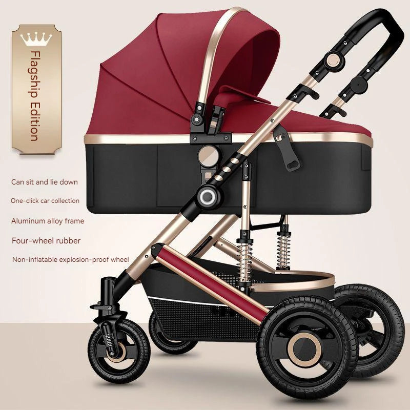Lightweight Luxury Baby Stroller 2 in 1,Portable Baby Car,High Landscape Reversible Stroller,Gold Stroller Travel Pram,Carriage