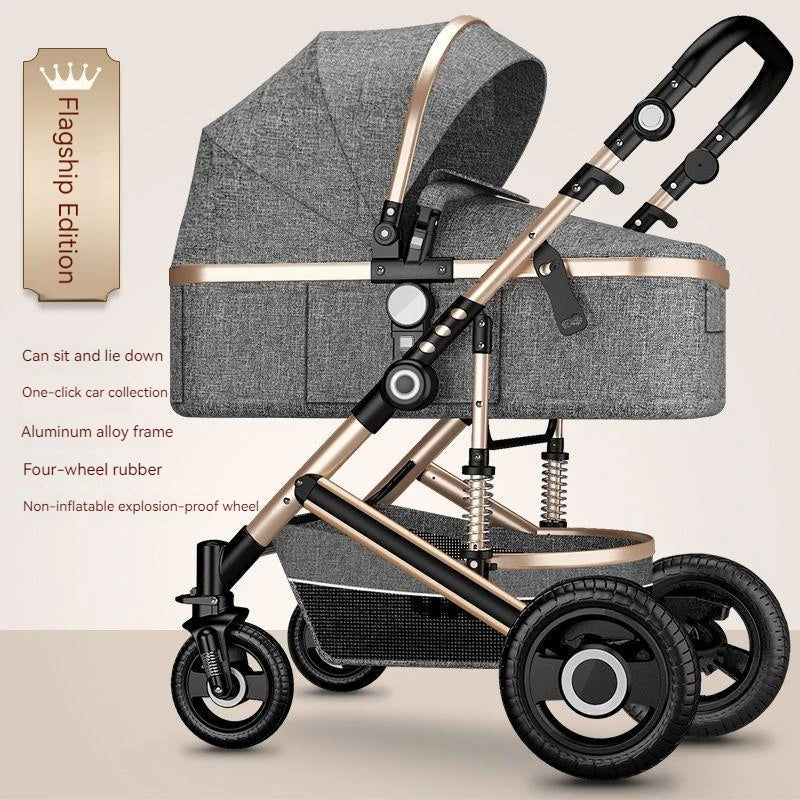 Lightweight Luxury Baby Stroller 2 in 1,Portable Baby Car,High Landscape Reversible Stroller,Gold Stroller Travel Pram,Carriage