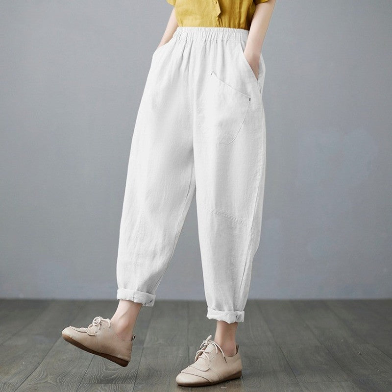 Cropped Cotton Linen Pants