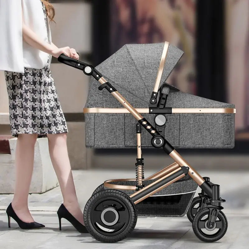 Lightweight Luxury Baby Stroller 2 in 1,Portable Baby Car,High Landscape Reversible Stroller,Gold Stroller Travel Pram,Carriage