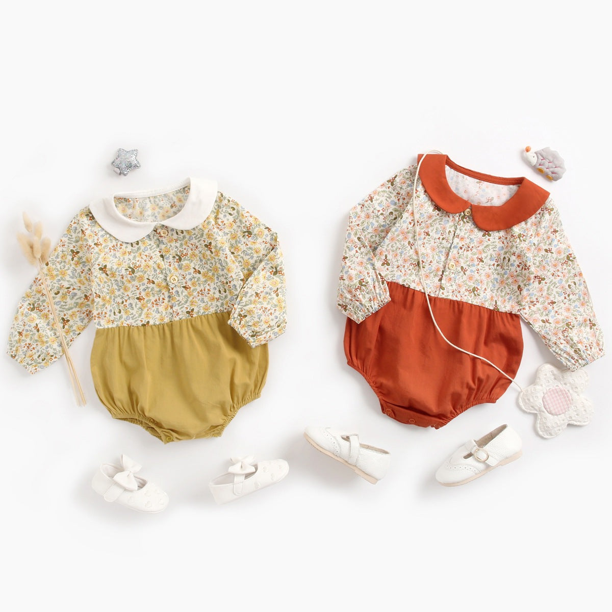 Baby Girl Floral Print Pattern Round Neck Onesies